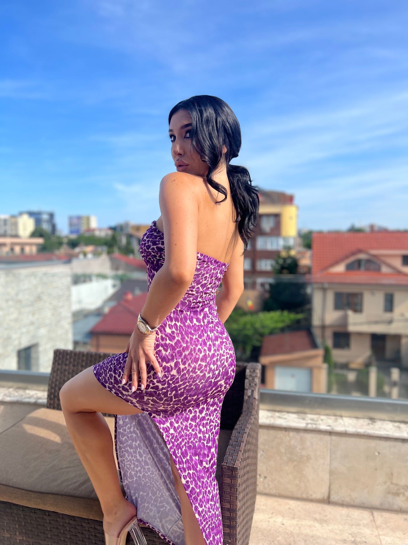 Rochie cu despicatura pe picior si imprimeu Leopard Bagatelle